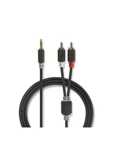 Кабел stereo 3.5mm/M, 2xRCA, черен, 1m