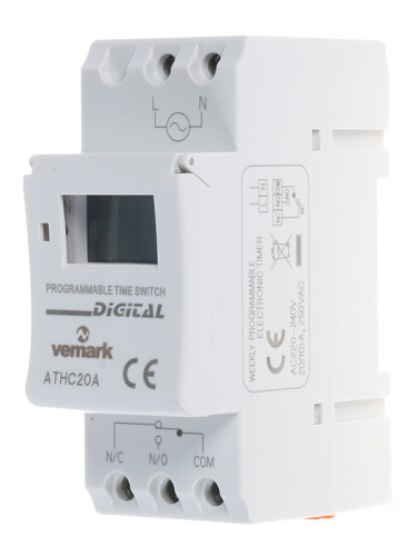 Таймер, ATHC20A, 230VAC/DC, NO+NC, 20(7, 2)A/250VAC