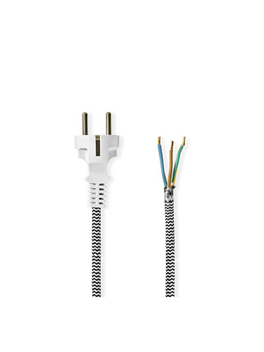 Захранващ кабел за ютия, 3x1.5mm2, шуко, текстилен, 3m, бял/черен, PCPF30WT, NEDIS