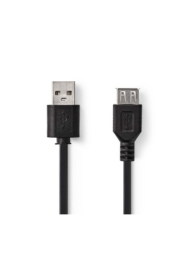 Кабел, USB-A/m - USB-A/f, 2m, черен, CCGT60010BK20, NEDIS