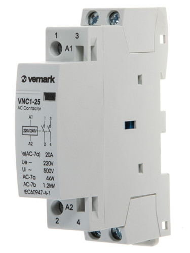 Контактор 2P, 230VAC, 20A, VNC1-25, 2xNO