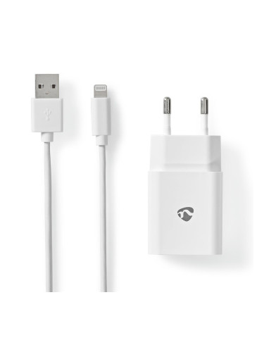 Зарядно за телефон с Lightning кабел, 230VAC, 5VDC, USB, 12W, бяло, NEDIS