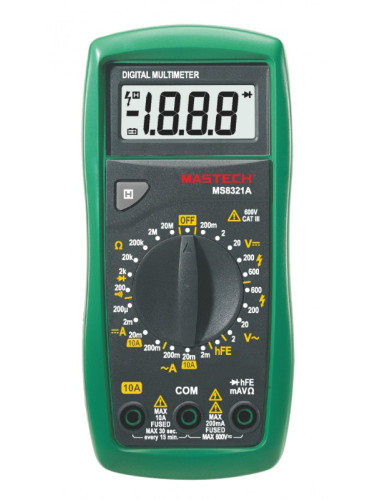 Мултицет MS8321A - Дигитален, LCD (2000), Vdc, Vac, Adc, Aac, Ohm, hFE, MASTECH