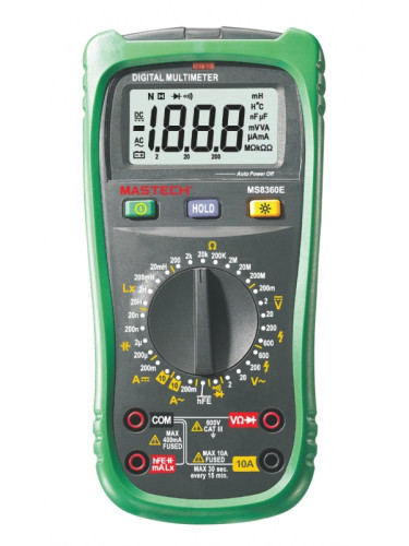 Мултицет MS8360E - Дигитален, LCD(2000), Vdc, Vac, Adc, Aac, Ohm, F, H, hFE, MASTECH