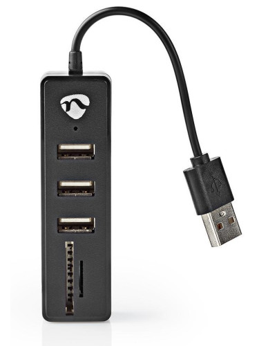 USB хъб 3 порта и четец за карти, UHUBCU2340BK, черен, USB2.0