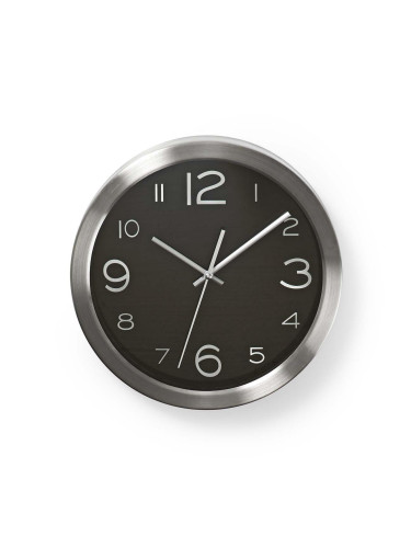 Стенен часовник, неръждаема стомана, ф300mm, кварцов механизъм, CLWA010MT30BK, NEDIS