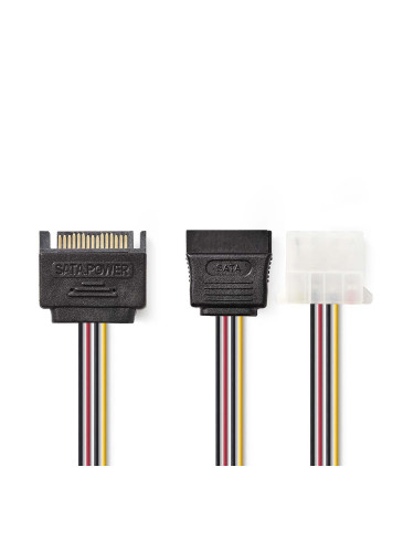 Захранващ кабел, SATA/m - Molex/f + SATA/f, 0.2m