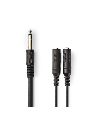 Професионален аудио кабел, 6.3 stereo/m към 2x6.3 stereo/f, 0.2m