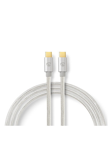 Кабел за телефон USB Type-C към USB Type-C, 1m, сребрист, 10W, NEDIS