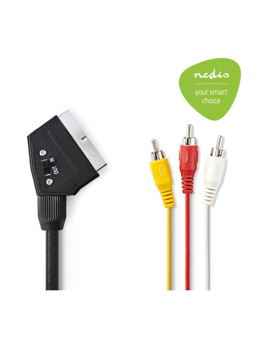 Кабел SCART/m - 3xRCA/m, 1m, черен, PVC, CVGP31130BK10, NEDIS