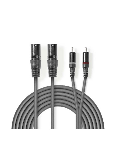 Кабел, професионален 2xCANON/m - 2xRCA/m, 3m, сив, COTH15210GY30, NEDIS