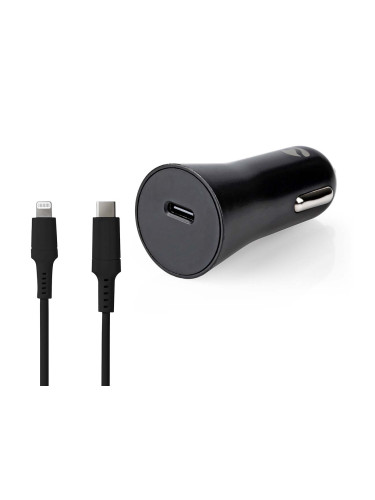 Автомобилно зарядно за телефон с Lightning кабел, USB Type-C, 20W, черно, NEDIS