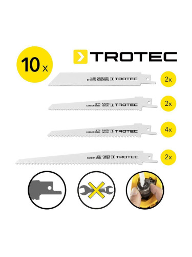 К-т ножове за саблен трион / ножовка Trotec, 10 броя, за дърво, пластмаса, метал