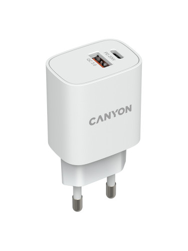 Зарядно Canyon 220V USB-А/C 20W бял