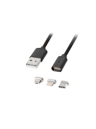 Кабел за телефон Lightning, Micro USB и USB Type-C към USB, 1m, черен, Kruger&Matz