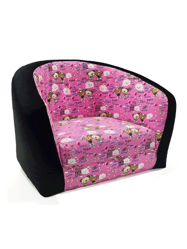 Детски разтегателен фотьойл с меченца SMARTY, Розов/Черен