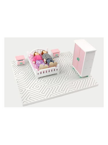 Дървен комплект - кукли и мебели - Класическа спалня