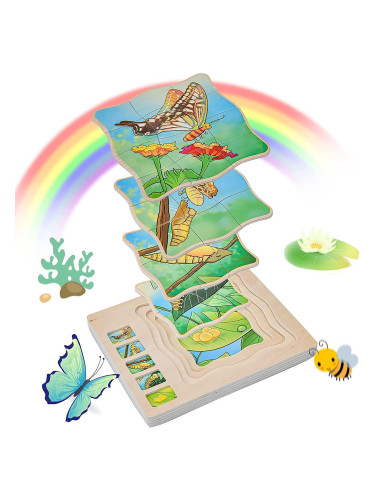Дървен пъзел на слоеве - Еволюция на пеперудата 28 части