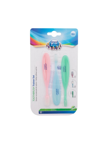 Canpol babies Baby Toothbrush Trainer Set Подаръчен комплект четка за масаж 1 бр + гумена четка за първите зъбки 1 бр + четка за зъби 1 бр