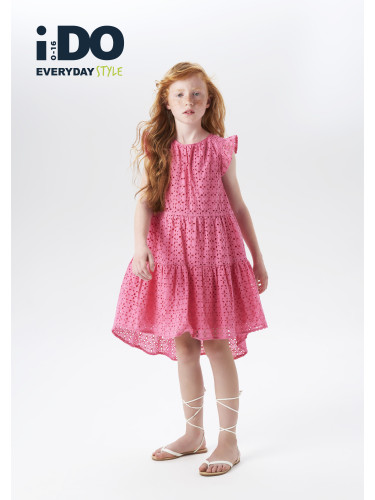Детска рокля от рязана бродерия в розов цвят iDO