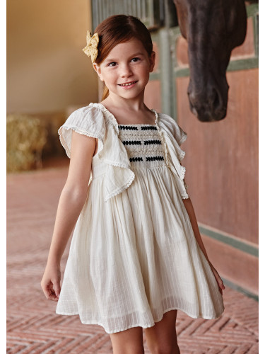 Детска рокля с бродерии в цвят екрю Mayoral