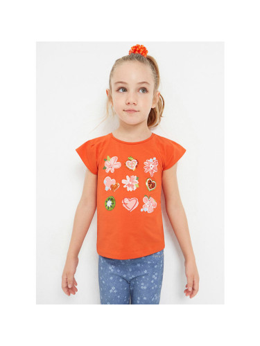Детска тениска с цветя в оранжев цвят Mayoral