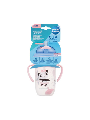 Canpol babies Exotic Animals Non-Spill Expert Cup With Weighted Straw Pink Чаша за деца 270 ml