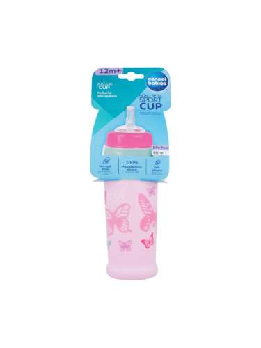Canpol babies Active Cup Non-Spill Sport Cup Butterfly Pink Чаша за деца 350 ml