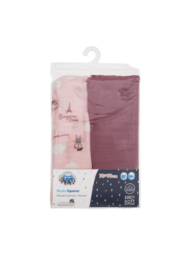 Canpol babies Bonjour Paris Muslin Squares Diapers Pink Пелена от плат за деца 2 бр