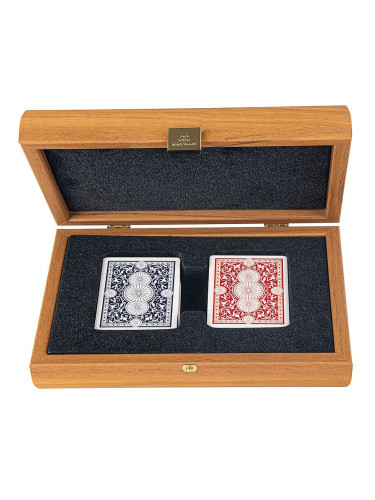  Карти за игра Manopoulos - В дървена кутия, светъл орех