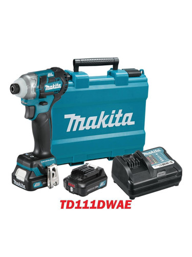 Винтоверт акумулаторен, ударен/Impact, Makita TD111DWAE, 12V, CXT, 2x2Ah, 1/4", 135Nm, безчетков мотор
