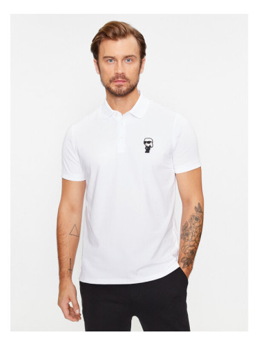 KARL LAGERFELD Тениска с яка и копчета 745022 500221 Бял Regular Fit
