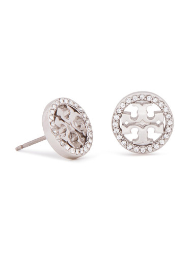 Tory Burch Обици Crystal Logo Circle Stud Earring 53422 Сребрист