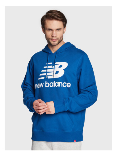 New Balance Суитшърт Essentials Stacked Logo MT03558 Син Relaxed Fit