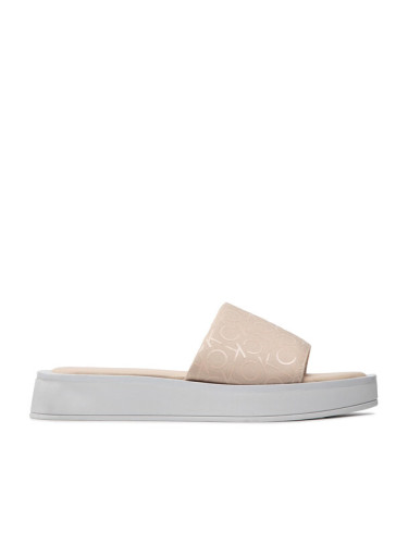 Calvin Klein Чехли Flatform Slide - Canv Mono HW0HW00893 Бежов