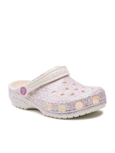 Crocs Чехли Classic Glitter Clog K 206993 Бял