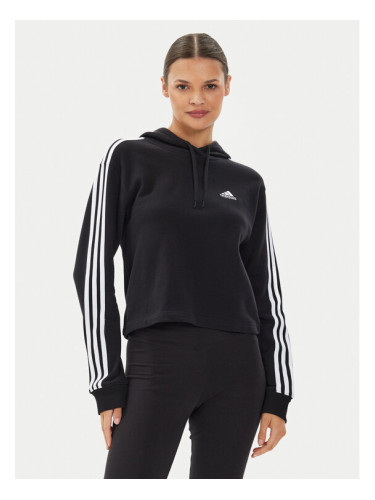 adidas Суитшърт Essentials 3-Stripes French Terry Crop Hoodie IC8767 Черен Regular Fit