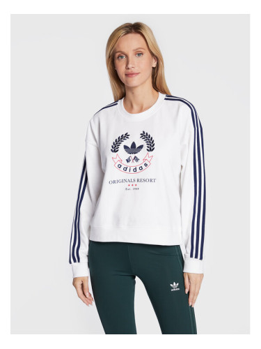 adidas Суитшърт Graphic HL6558 Бял Loose Fit