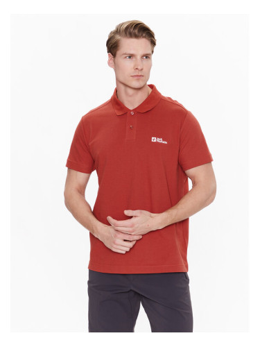 Jack Wolfskin Тениска с яка и копчета Essential 1809301 Червен Regular Fit