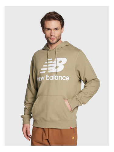 New Balance Суитшърт Essentials Stacked Logo MT03558 Зелен Relaxed Fit