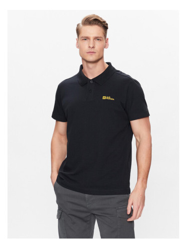 Jack Wolfskin Тениска с яка и копчета Essential 1809301 Черен Regular Fit
