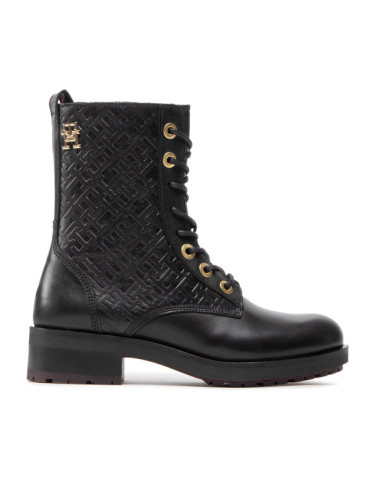 Tommy Hilfiger Боти Th Monogram Biker Boot FW0FW06817 Черен