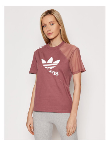 adidas Тишърт adicolor Split Trefoil HC7044 Розов Regular Fit