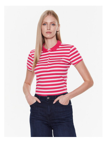 Tommy Hilfiger Тениска с яка и копчета Stripe WW0WW27151 Розов Slim Fit