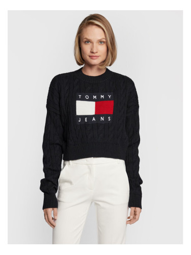 Tommy Jeans Пуловер Center Flag DW0DW14261 Черен Boxy Fit