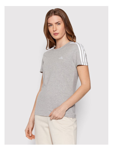 adidas Тишърт Loungewear Essentials 3-Stripes GL0785 Сив Slim Fit