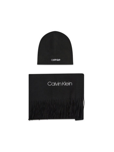 Calvin Klein Комплект шал и шапка Basic Wool Beanie+Scarf K50K507552 Черен
