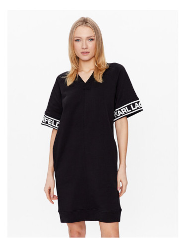 KARL LAGERFELD Плетена рокля Logo 225W1356 Черен Relaxed Fit