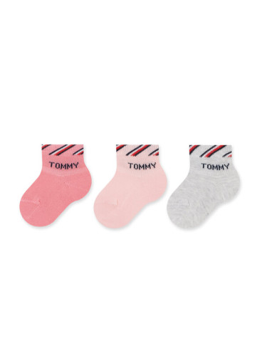 Tommy Hilfiger Комплект 3 чифта дълги чорапи детски 701220277 Розов