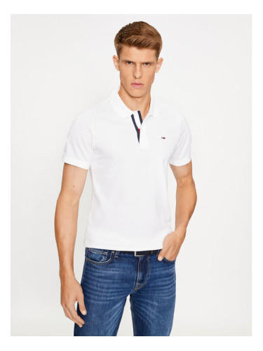 Tommy Jeans Тениска с яка и копчета Placket DM0DM15370 Бял Slim Fit